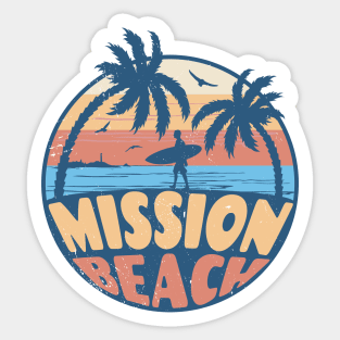 Vintage Surfing Mission Beach, California // Retro Summer Vibes // Grunge Surfer Sunset Sticker